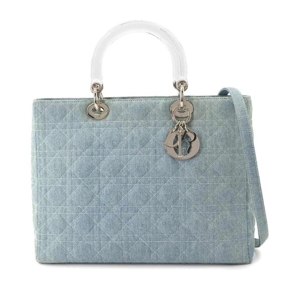 Christian Dior Lady Dior Large 2way Hand Shoulder Bag Denim Purse 90272658 - Picture 1 of 7